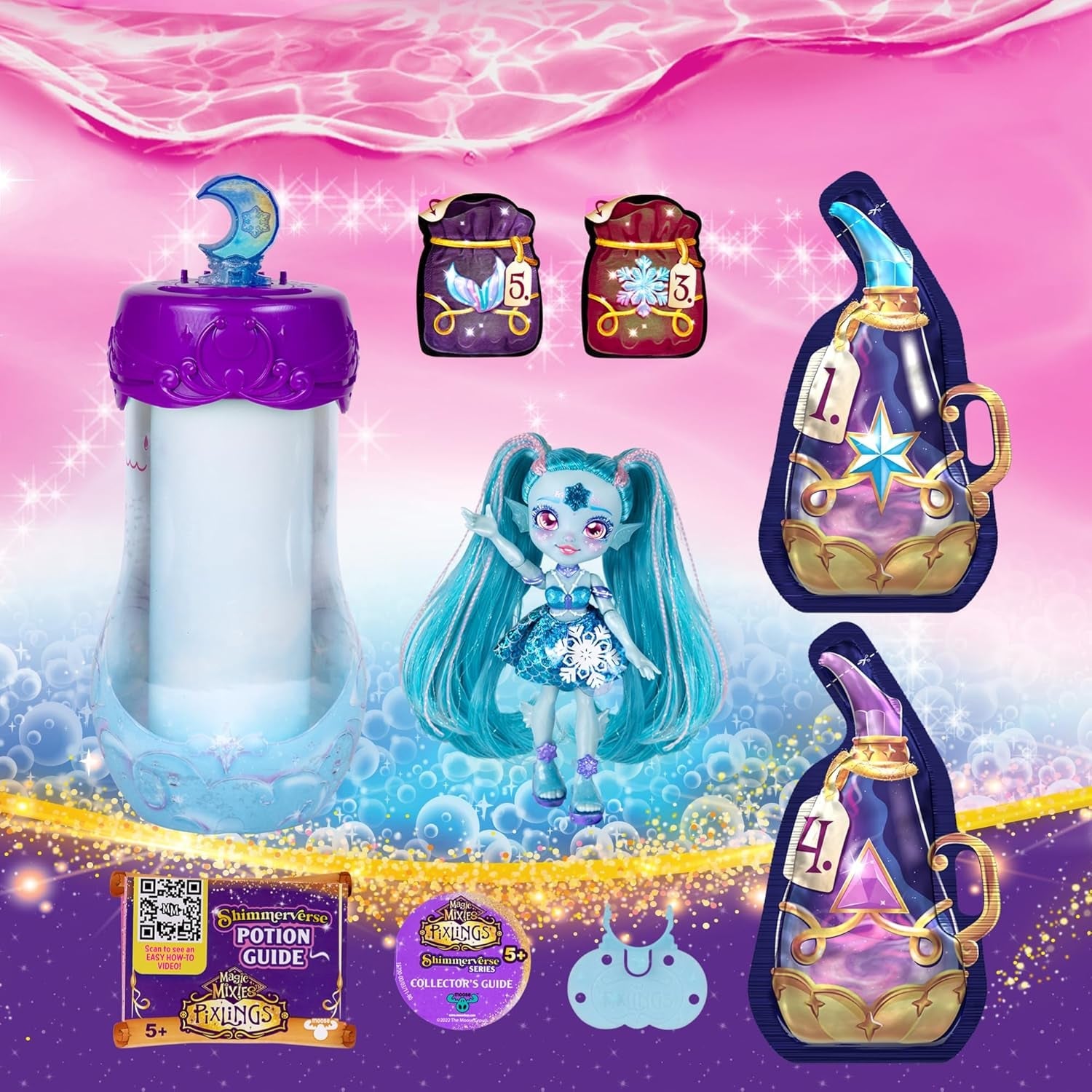 Pixlings magiske dukker, 4 forskellige dukker - 2 nye - 15 cm modedukke - Trylledrikke - Secret Potions Legetøj (MG101000)
