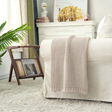 Chunky strik tæppe, Letvægts, Beige, 100% økologisk bomuld, Tæppe til sofa, sofa, seng, barn, børneværelse, Rustik, Shabby chic, Moderne bondehus, 152,4 X 203,2 cm, Inklusiv vaskepose Senge og tæpper Longhui sengetøj