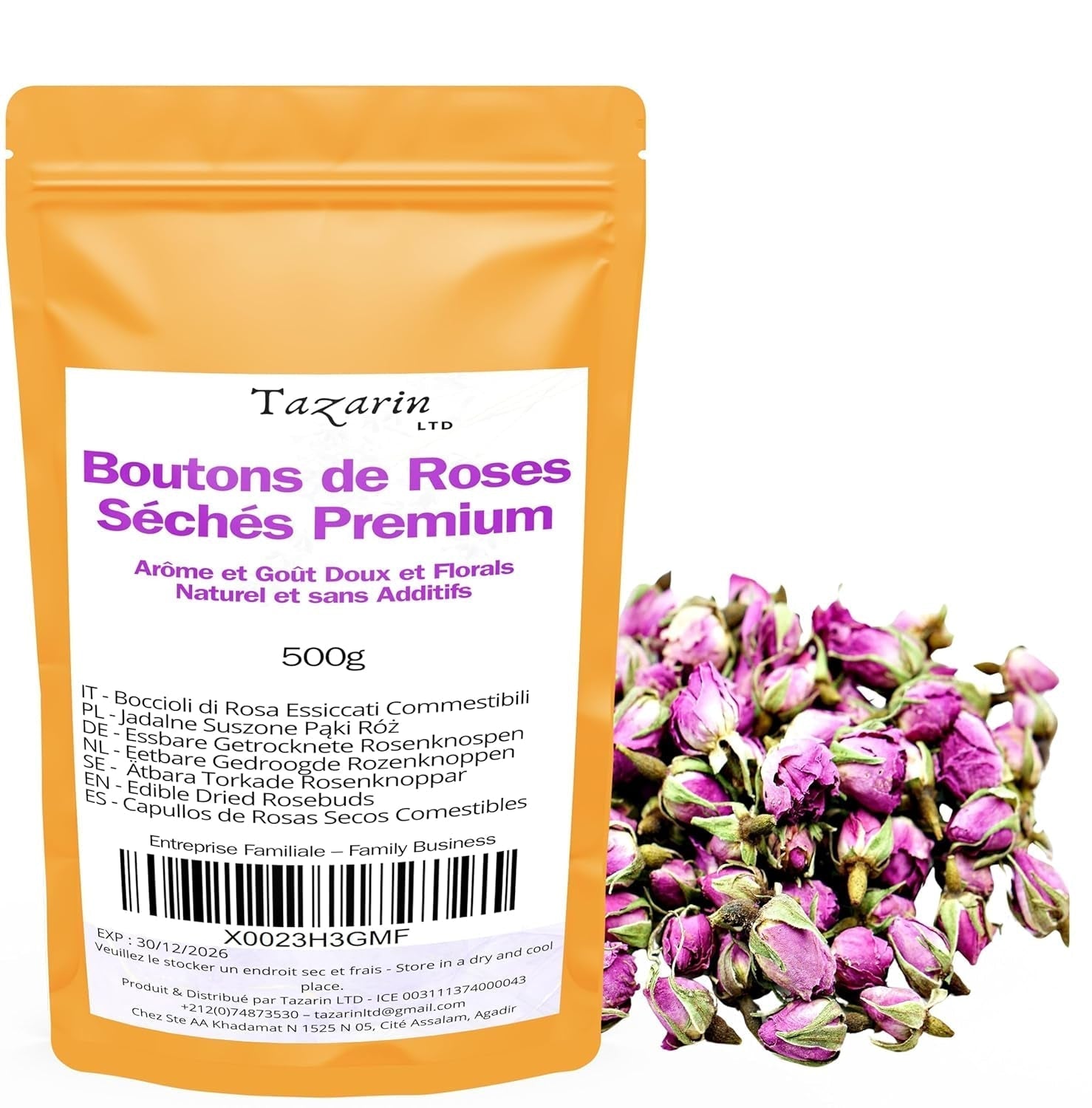500g premium spiselige rosenknopper - tørret Atlas rosenbladsinfusion - sød og blomsteragtig smag og aroma - 100% naturlig, ren og uden tilsætningsstoffer | Tazarin Ltd