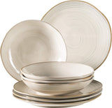 MÄSER 931371 Nottingham Vintage Series Spisetøjssæt til 4, 8-delt middagsservice, middagstallerkener og middagstallerkener, uregelmæssigt rundt retrolook, stentøj, beige