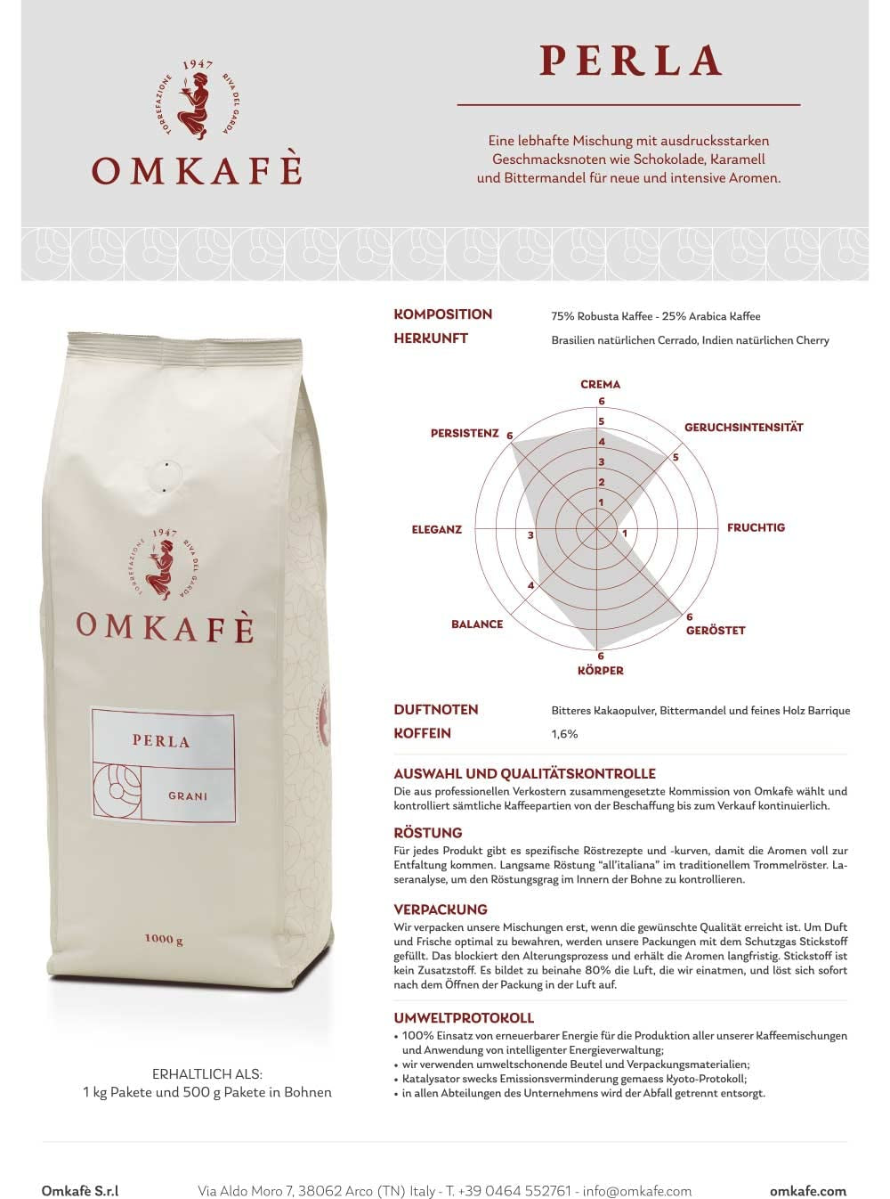 Nye Perla kaffebønner | Fornøjelsen ved kaffe som i Italien | Italiensk familiebageri, Vægt: 3 x 1 kg