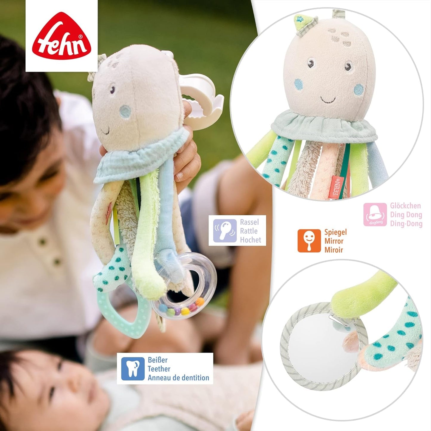 Fehn Octopus Activity Toy - Baby Motor Skills Legetøj til klapvogne og Bright Starts, Oball, Rangle Legetøj med Grib Bolde til at gå, Interaktivt Baby Legetøj Bebe Toys Naty Shop