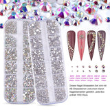 3200 Nail Stones Set FITDON Multi-Shaped Glass AB Stones og Clear Diamond Glitter AB Stones til Negle Art Decoration DIY Kits Smykker Nøgleringe Negle Accessories