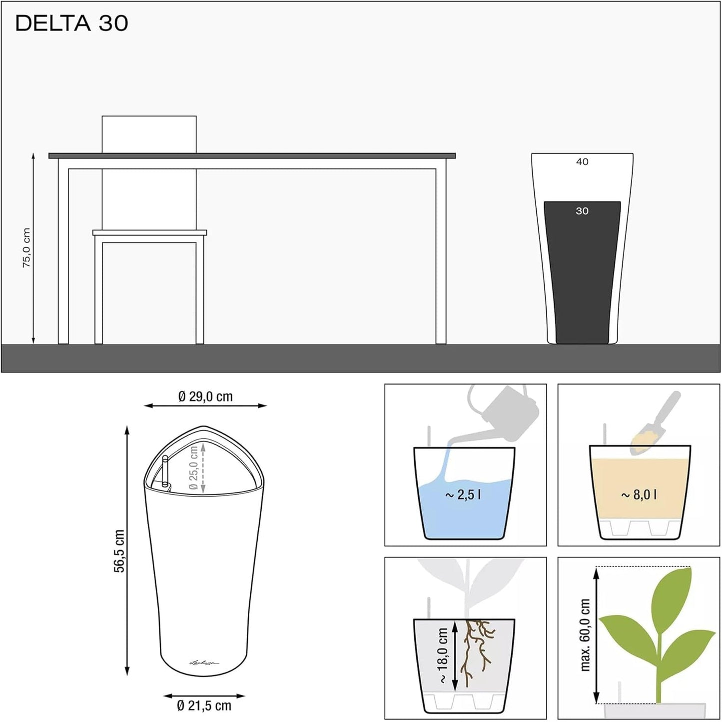 LECHUZA DELTA Premium 30 blank hvid 15500