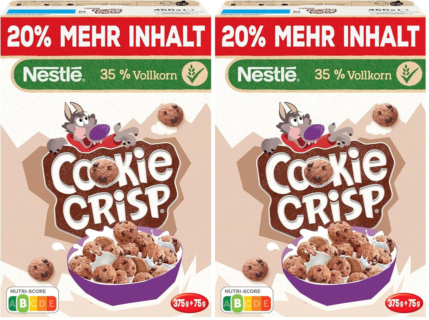 Nestlé Cookie Crisp (+20%), fuldkorns-morgenmadskiks til børn, pakke med 1 (1x450 g)