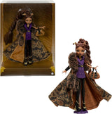 Monster High Doll House of Wolves Clawdeen Wolf samlerfigur med imiteret pels jacquardfrakke Lilla jakkekjole Guldbukser og tilbehør JDR66