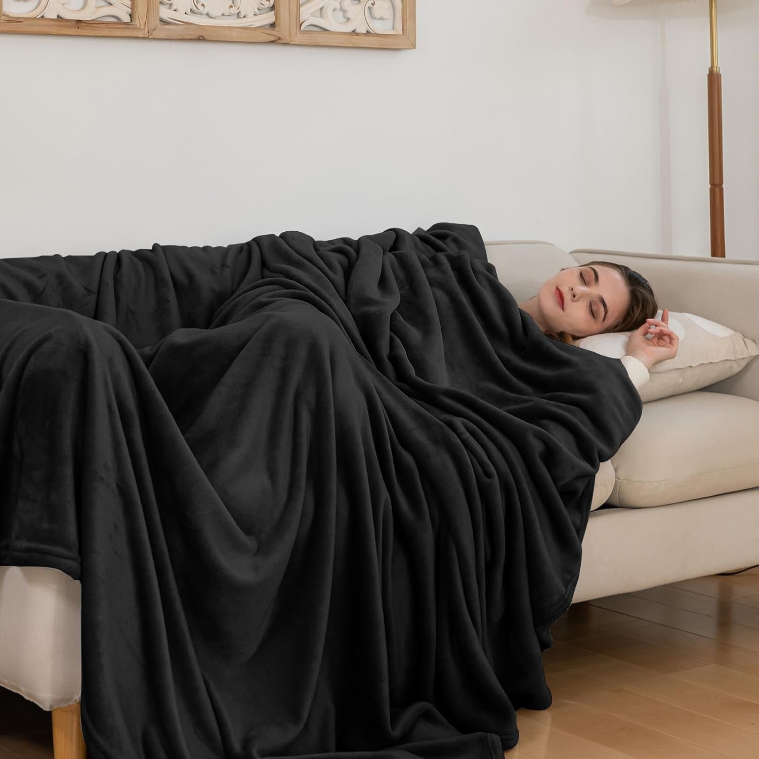 Hyggeligt tæppe Fluffy Fleece-tæppe 130 X 150 cm Sengetæpper Sofatæppe Store bløde tæpper og tæpper til voksne Sofatæpper Varme Maskinvaskbare sorte senge og tæpper God aften