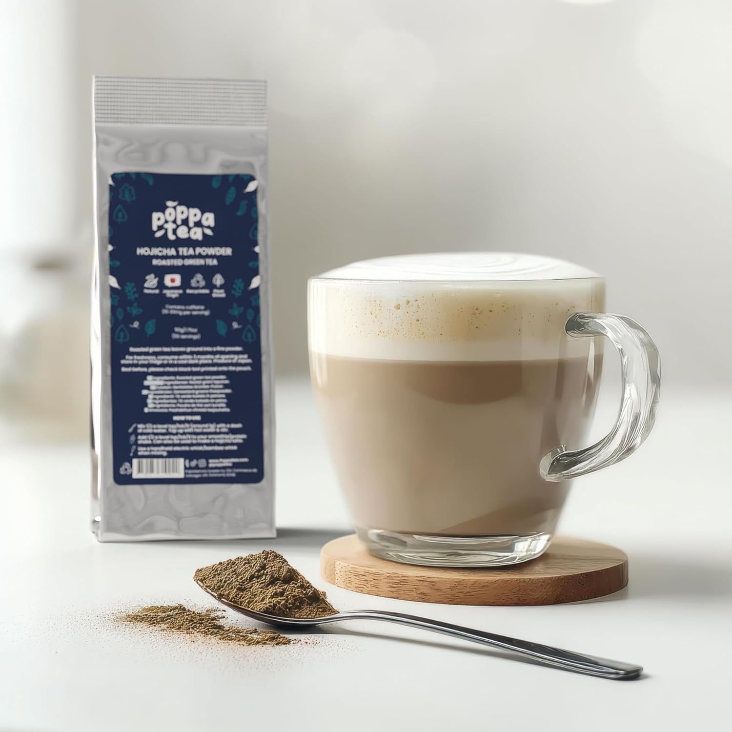 Poppatea Hojicha tepulver - ristet grøn te (50 g genopfyldningspose)