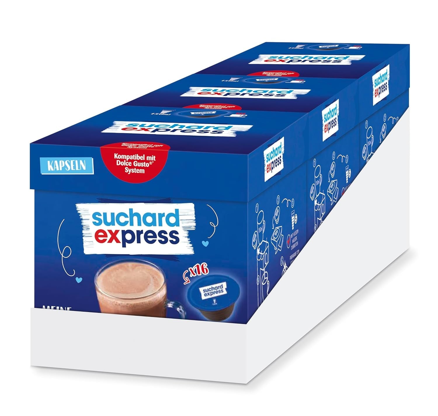 Suchard Express Kakao-kapsler til Dolce Gusto, 3x 16 kapsler, kompatible med Nescafé Dolce Gusto-maskine, Cremige Trinkschokolade