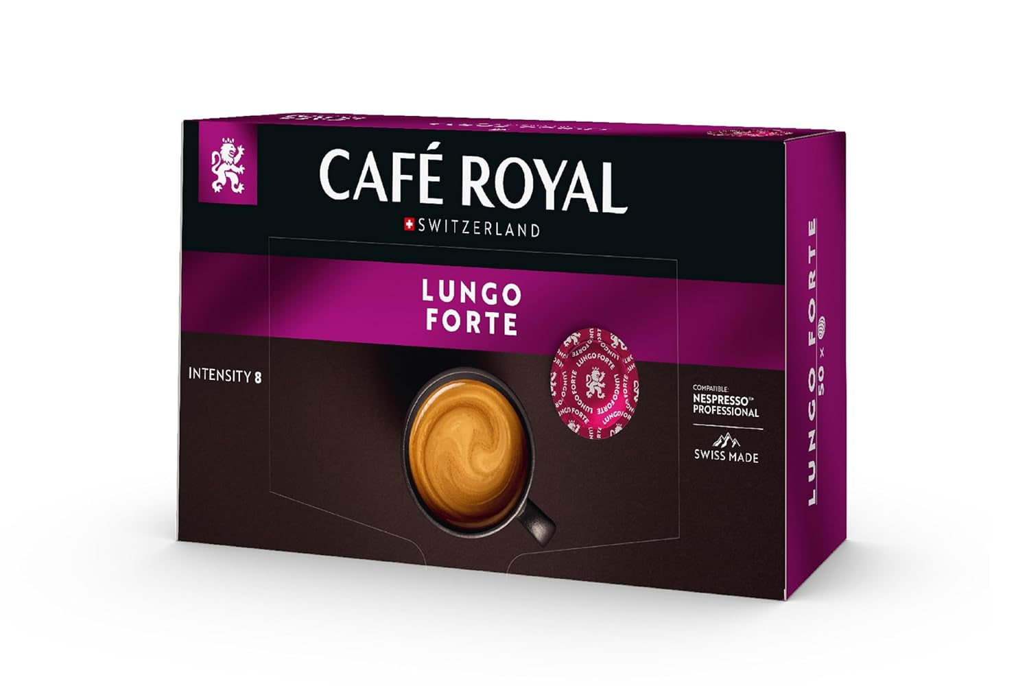 Café Royal Professional Pads, Lungo Forte, 50 Nespresso (R) Professionelle kompatible puder til kontor og gastronomie, Rainforest Alliance certificering, 100 Prozent Arabica Kaffee, Intensitet 8