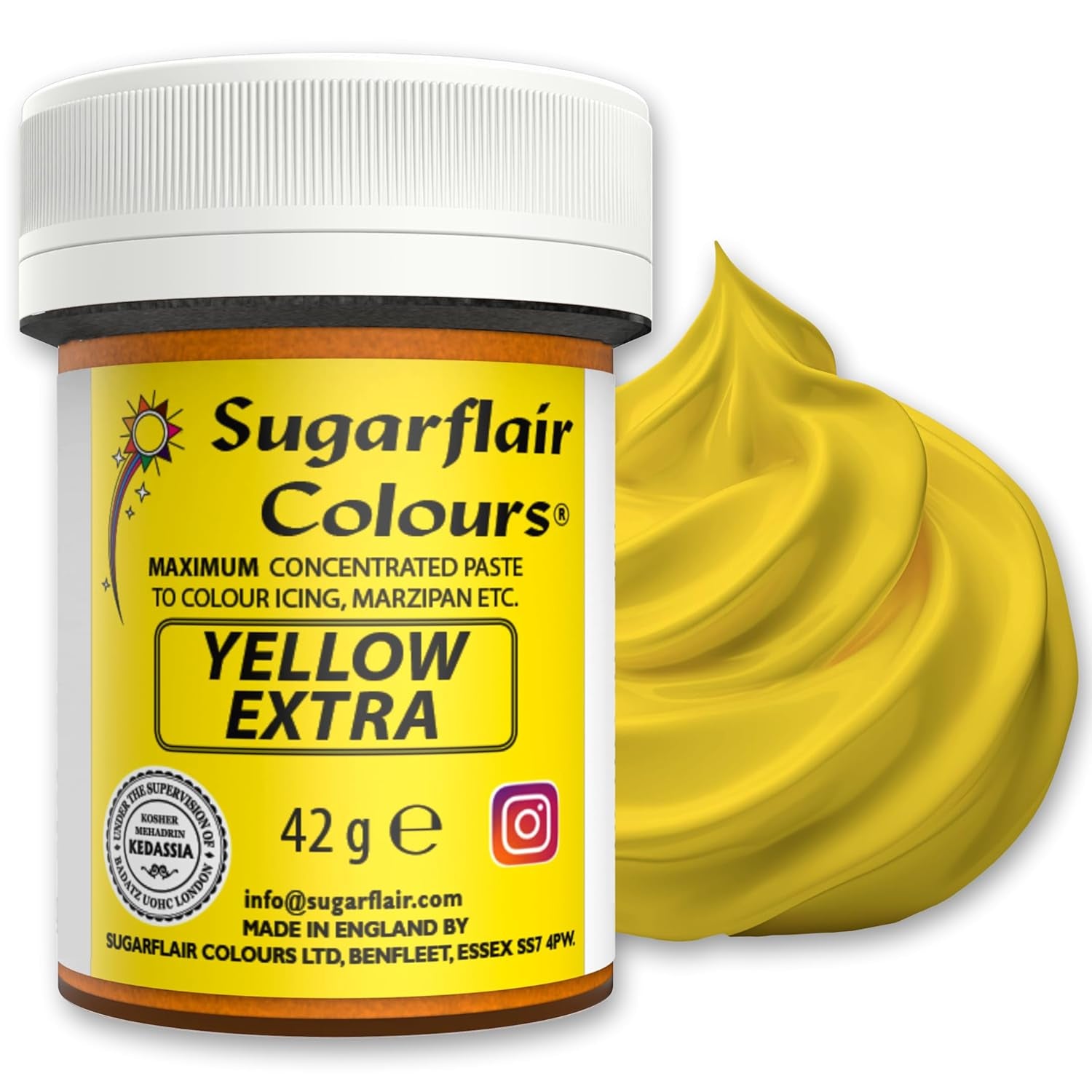 Madfarve Sugarflair Max Concentrated Yellow Ekstra, højkoncentreret madfarve til marcipan og fondant, pastafarve Max Concentrate - 42 g