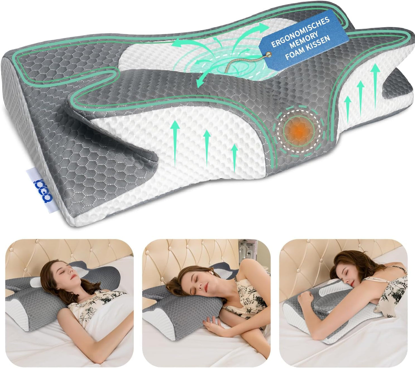 IDEA Pude Memory Foam Pude, Ergonomisk Pude Ortopædisk Pude Nakkesmerter, Sovepude til Side Ryg- og Mavesmerter, Nakkepude Anti Snorke Pude til Voksne Cervikal Ortopædiske Puder Naty Shop Standardtitel