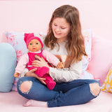 Funktionspuppe Hello Baby mit Geräuschen, bewegt den Mund, interaktiv Puppe, Babypuppe, med Tilbehør, 46cm, pink