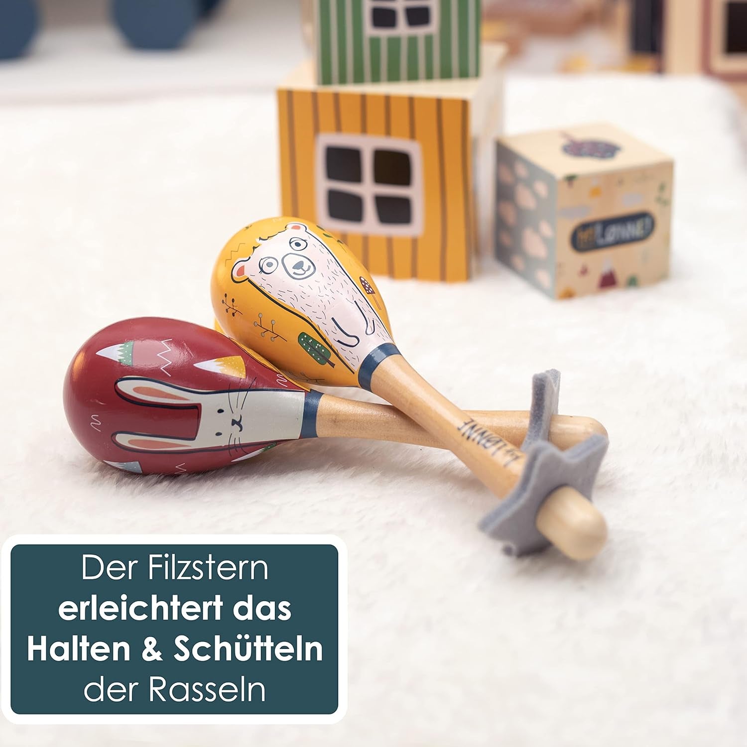 HEJ LØNNE sæt med 2 træklokker - Maracas til børn - musikinstrument i træ til at fremme motorik, koordination og social adfærd - træklokke til børn - legetøj til børn Legetøj Bebe Naty Shop