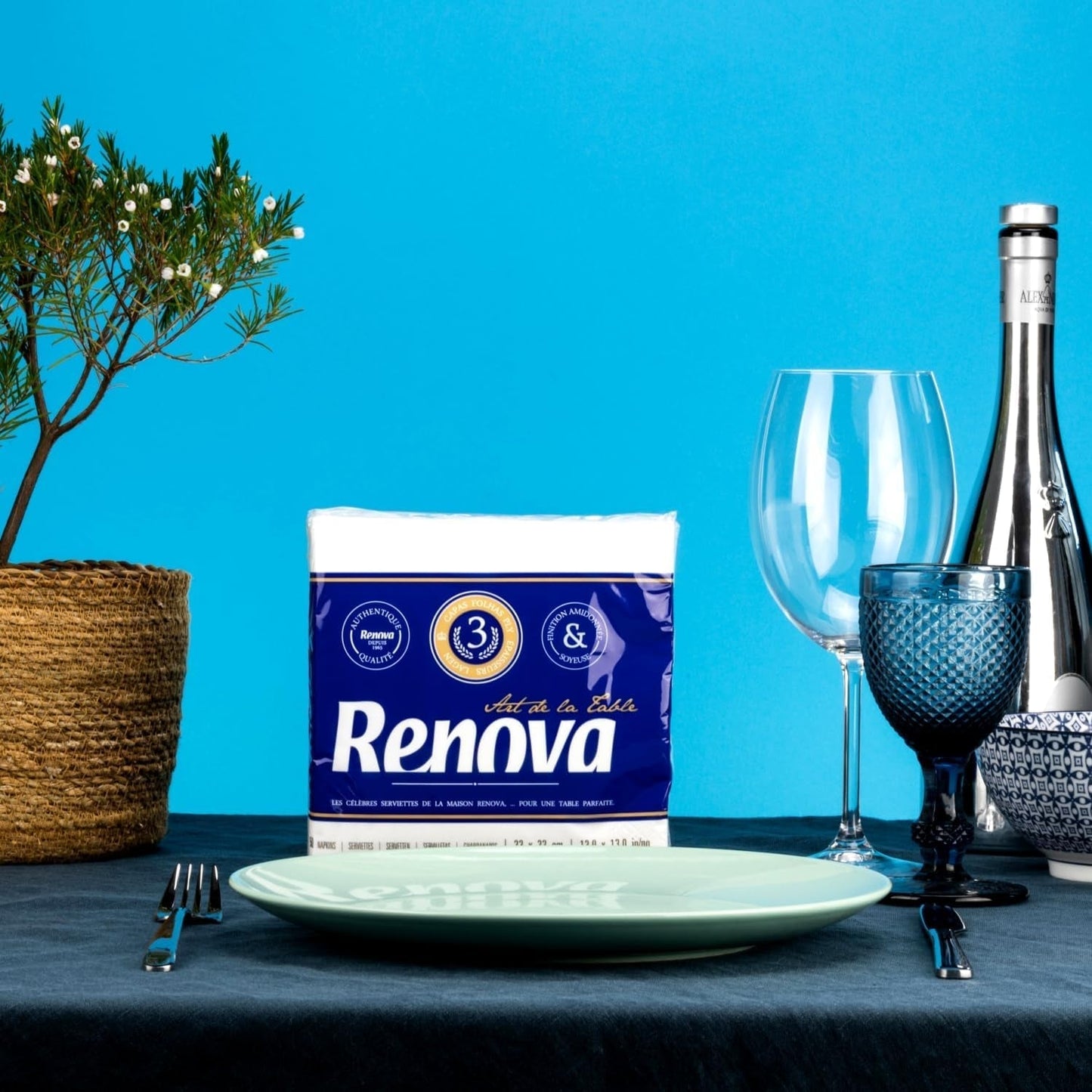 Renova papirservietter, bordkunst, 50 premium servietter, 3 lags