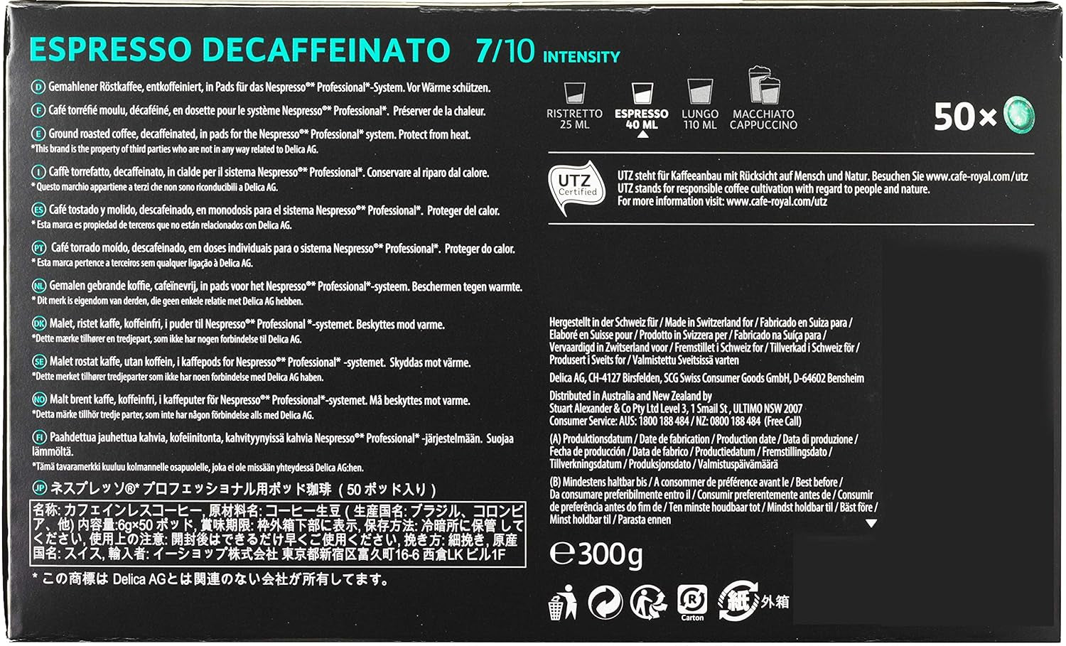 Espresso Forte 50 Pads til professionel Nespresso Machine - 7/10 Intensity - UTZ-zertifiziert & Espresso Decaffeinato 50 Pads til professionel Nespresso Machine - 7/10 Intensity