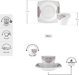 KARACA Nazende porcelæn espressokopsæt - 80 ml tyrkiske kaffekopper med underkopper, 12 stykker moderne kaffeservice med 6 kaffekopper og 6 underkopper, mokkakopper - hvid