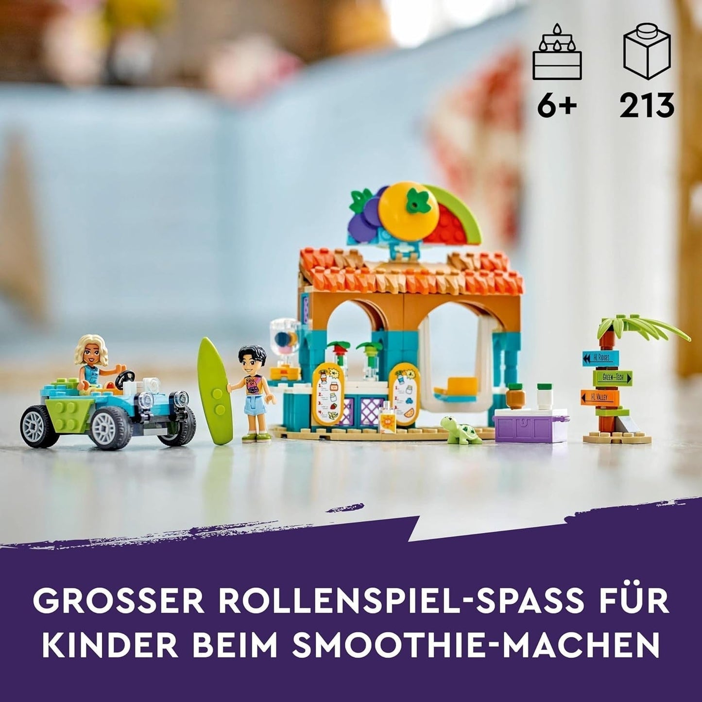 LEGO Friends Smoothie Stand At The Beach Rollespil Legesæt Gaveidé til piger og drenge 6 år med legefigurer Skildpadde og tilbehør Socialt udviklingslegetøj 42625 Byggesæt Besuche den LEGO-Store