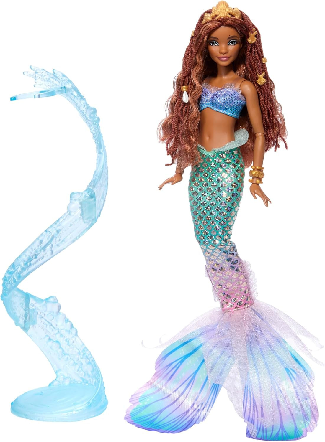 Mattel Disney Ariel Den Lille Havfrue - Deluxe havfruedukke med hårperler og dukkestativ til fantasifuld leg og visning, til børn fra 3 år og opefter, HNF42