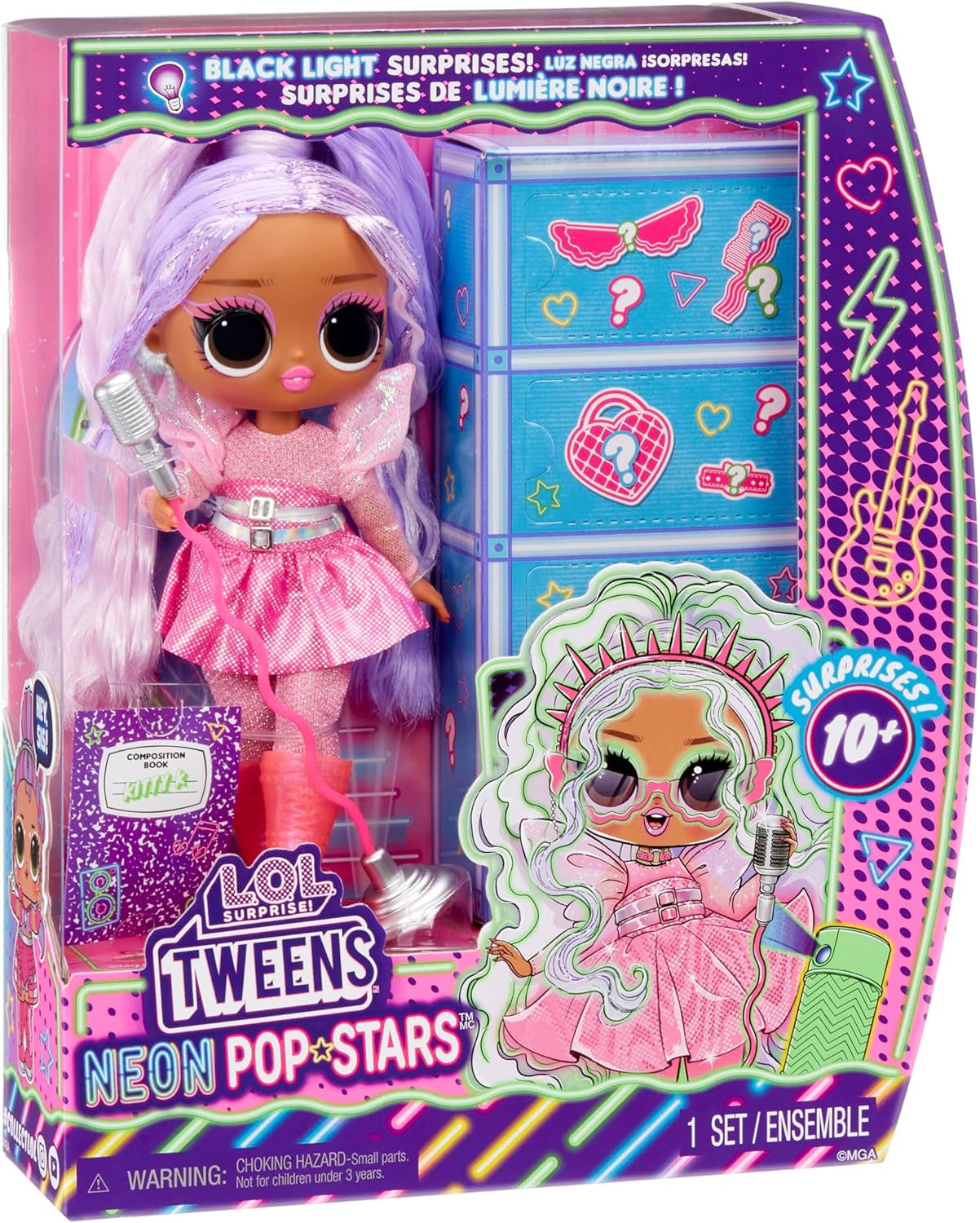 L.O.L. Overraskelse! Tweens Neon Pop Stars - Kitty K - 1 modedukke med baggrundsbelyste overraskelser og 10+ Pop Star-outfits og tilbehør, inklusive retro mikrobånd, gave til børn 4+ Naty Shop Dolls