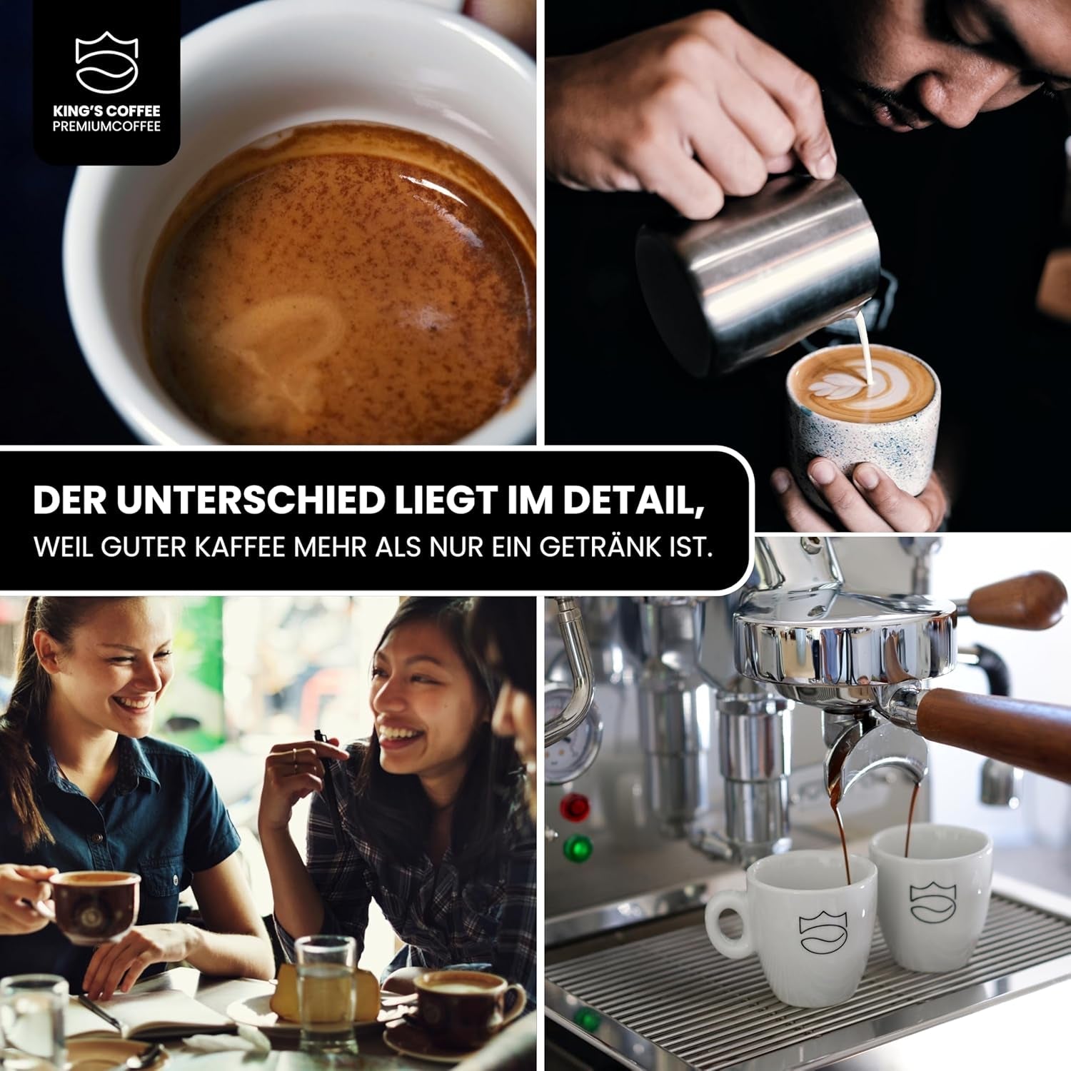 KING'S COFFEE - BLACK EDITION - 1 kg Intense Cream Kaffebønner - Kaffe med lav syreindhold - Small Batch Rist fra Italien - Stærke Arabica Espresso bønner (Blend) til fuldautomatiske og portafiltermaskiner