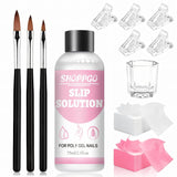 Polygel Glatteopløsning, Polygel Slip Solution Neglesæt, Glatteopløsning 75 ml, Indeholder 5 neglespidsklips, 3 neglebørster, 1 krystalkop, 100 rengøringsark