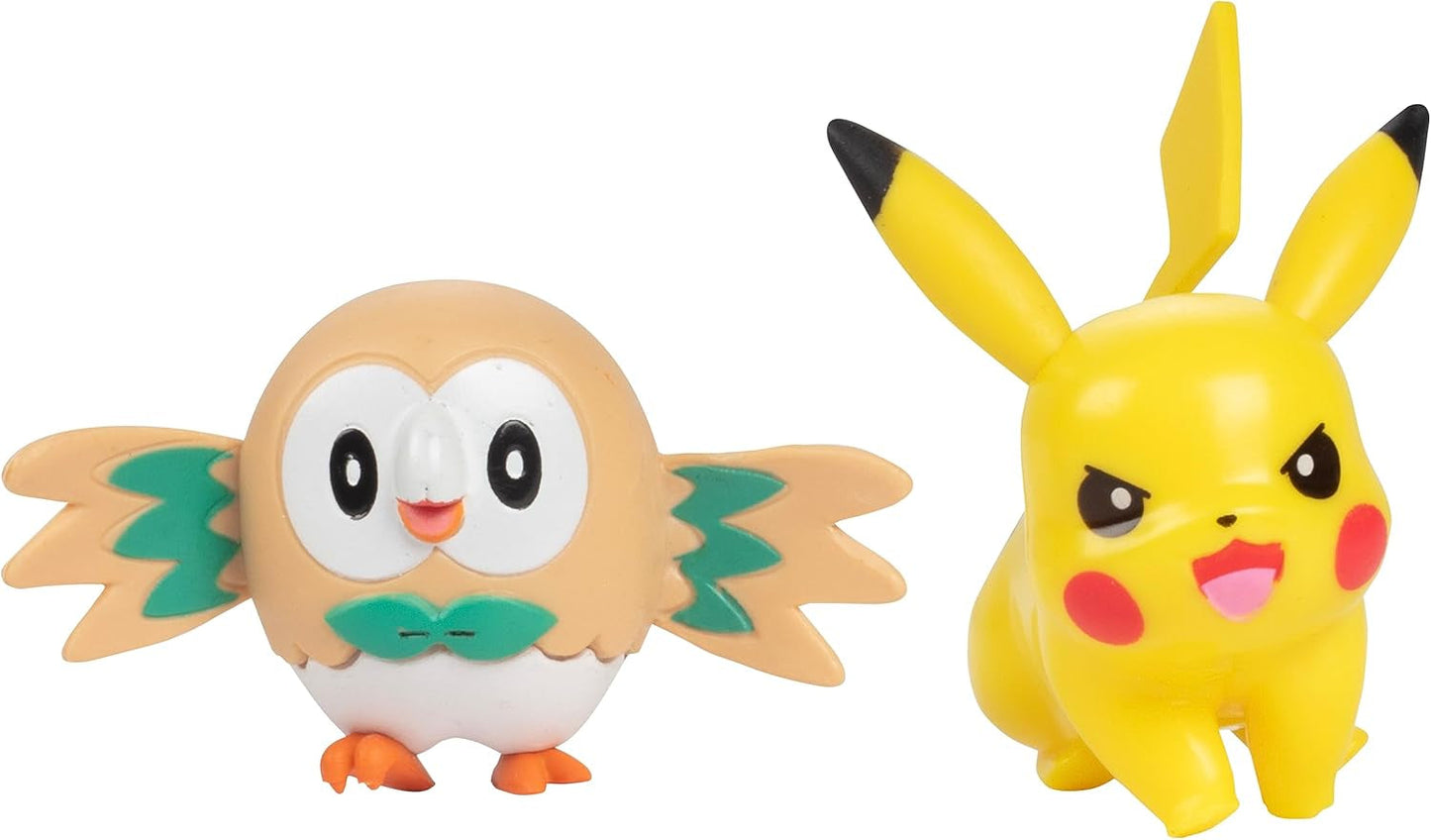 Pokémon Battle klar! Figursæt med 6 dele - 11,4 Cm Ash & Launching Pikachu, 5,1 Cm Charmander, Rowlet, Piplup, Zorua - Officielt licenseret - Påskegave til børn, drenge, piger Actionfigurer Naty Shop