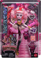 Monster High Skræmmende sød fødselsdag Amor Asteria dukke i pink og rød festkjole med tematilbehør som invitation, ballon, gave og mere, JBG77