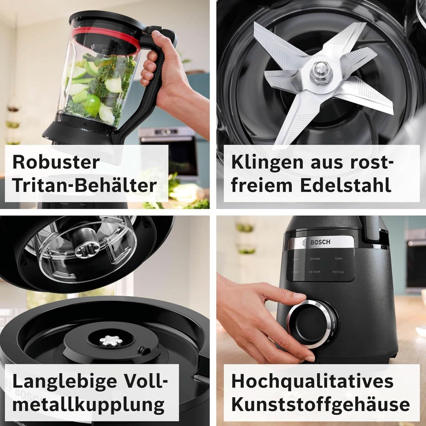 Highspeed-Standmixer Vitapower Serie 6 MMBD665B1, 45.000 U/Min, 6 Programmer Inkl Heiße Suppe & Reinigung, 2 L Mixbehälter, Stopfer, Spülmaschinenfeste Teile, Made in Europe, 1800W, Schwarz Kitchen Naty Shop