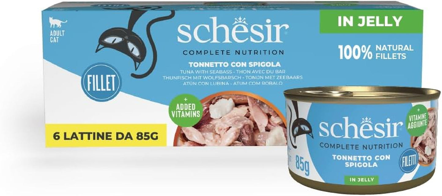 Blåfinnet tun i gelé, komplet våd kattefoder, dåse, med tilsat vitaminer, 100 % naturlig, 6 x 85 g