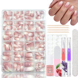 360 stk Gradient Ballerina Falske Negle Sæt, Pink White Gradient Lime-on kunstige negle med 2 stk Nail Oil Penne, Ombre Medium Fake Neils for Women DIY