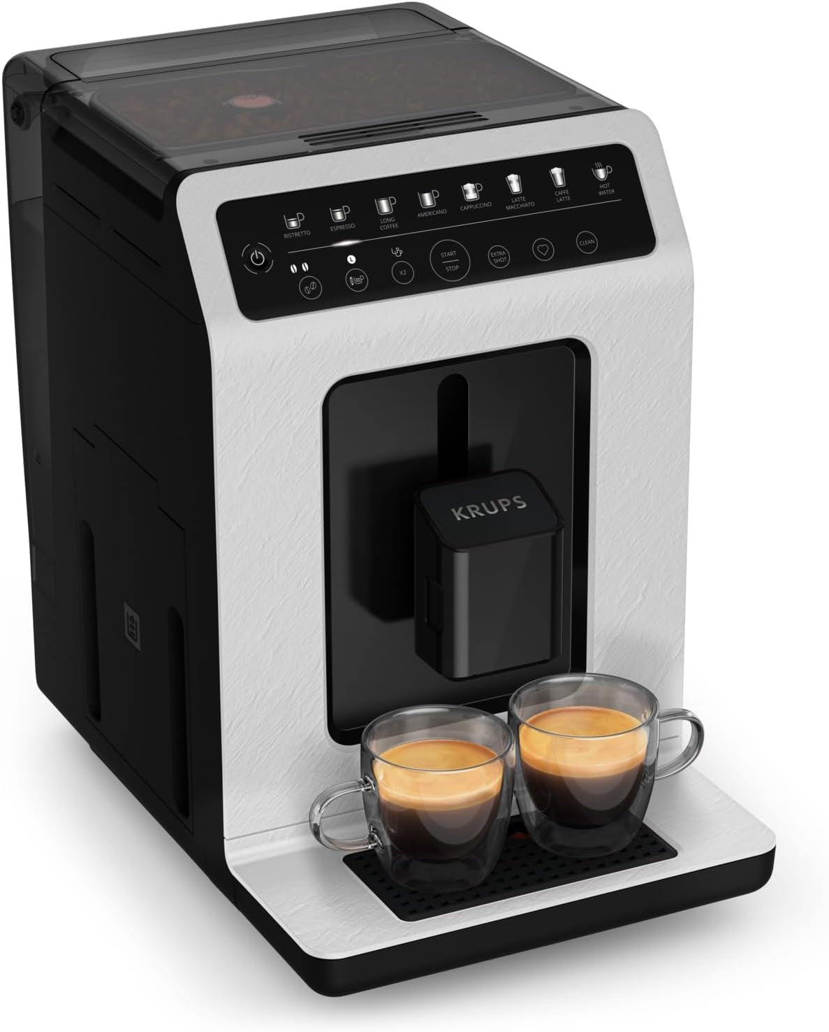 Krups EA897B Evidence ECOdesign automatisk espressomaskine, automatisk espresso- og cappuccinofunktion, Quattro Force-teknologi, one-touch mælkekopper, 8 forudindstillinger, mælkesystem, 1450W
