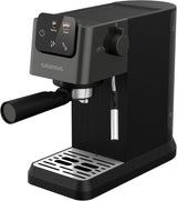 Portafilter espressomaskine GRUNDIG KSM 5330 med integreret mælkebeholder, effekt 1628 W, pumpetryk 15 bar, dobbelt mundstykke, farvetouchdisplay, BrewSense, CreamyPro, Mørk rustfrit stål/Sort