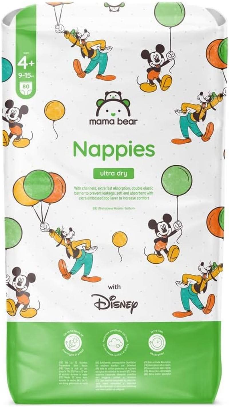 Mama Bear Disney Ultra Dry bleer størrelse 4 (8-14 kg), hvid, 84 stykker (1 pakke) Naty Shop størrelse 4+ (9-15 kg) Enkelt pakke
