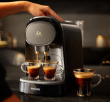 PHILIPS LM8012/60 kapsel espressomaskine - to doser, dobbelt fornøjelse, 1 eller 2 kopper, Ristretto, Espresso, Lungo eller Grand Café Long, Dobbelt kapsel, ægte espressokvalitet, klaver sort