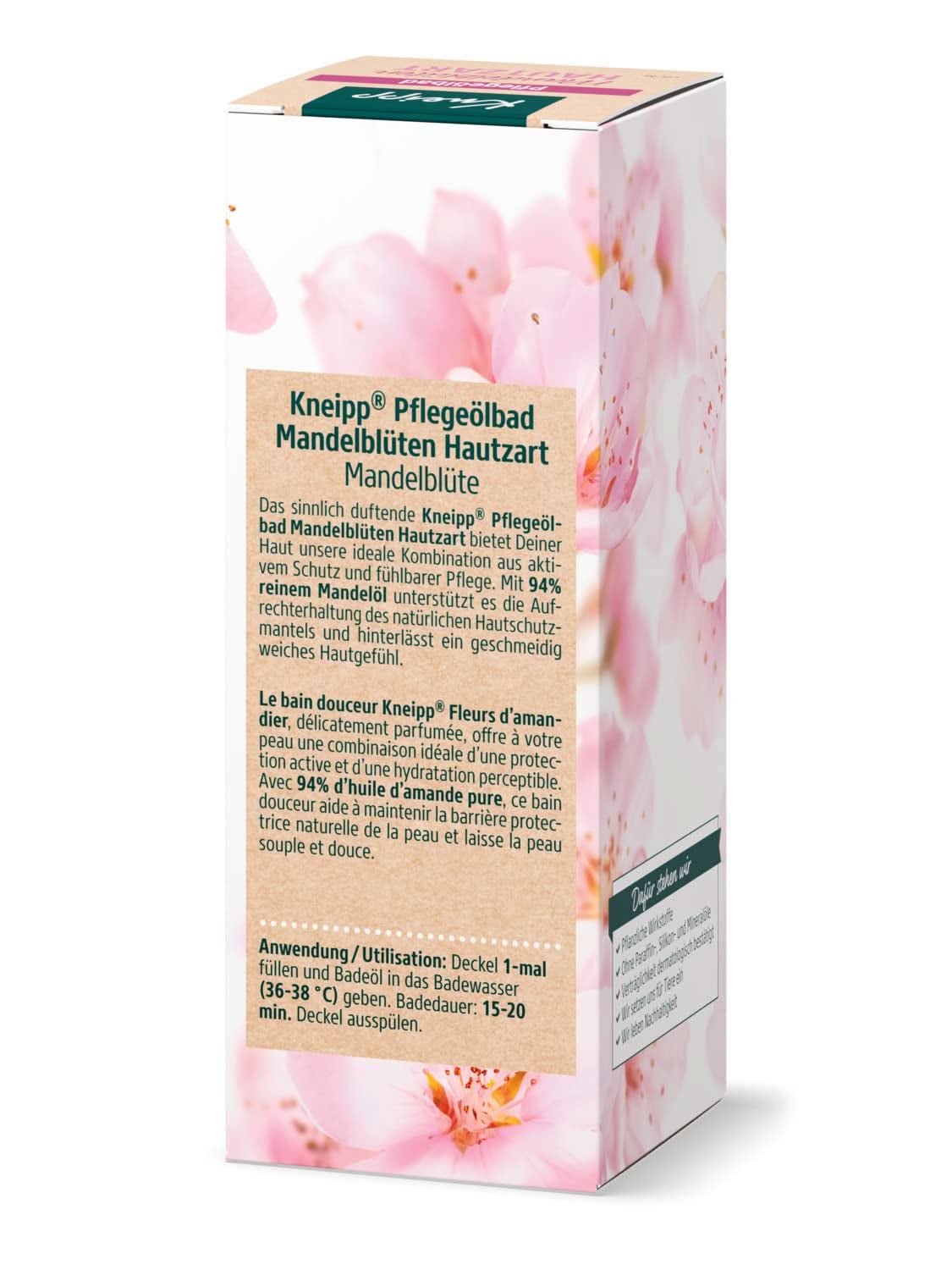 Kneipp, badeolie, med 94% ren mandelolie, til tør og følsom hud - 100 ml Brusebad og bad Naty Shop