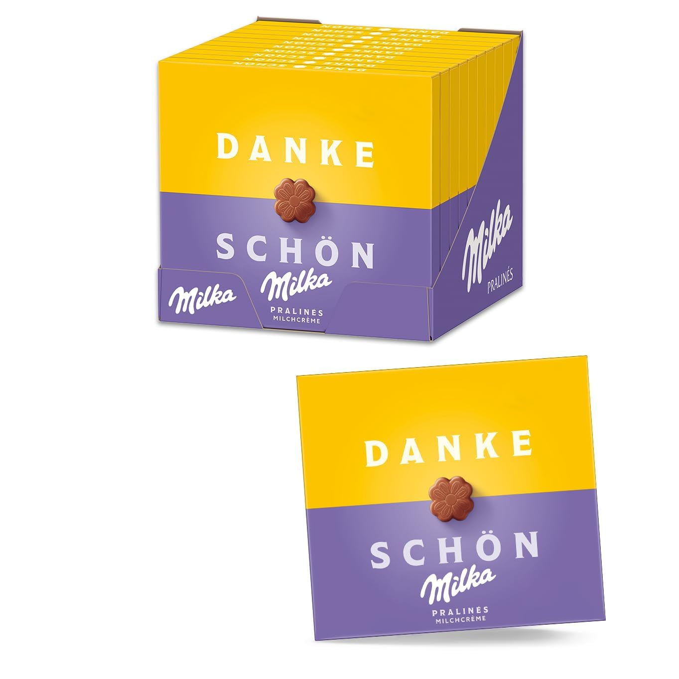 Praline Milka Tillykke – Alpine mælkechokolade med fint mælkeflødefyld – 10 x 110g