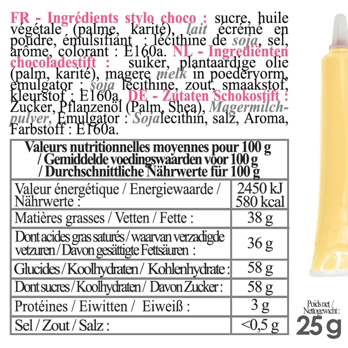 Scrapcooking - Pastel Yellow Sugar Pen - Gul skrivesukker 25g - Dekorativ spisesukkerpen - Skrivning og tegning - Mærkning af fondant, glasur, kager - 6804