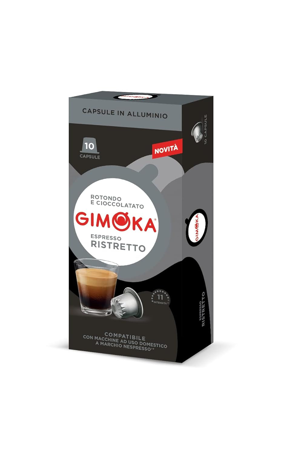 Gimoka Kaffeekapseln Espresso Ristretto, Intensität 11/13-100 Kapsel aus Aluminium - Kompatibel med Nespresso* Haushalts-Espressomaschinen - 100 Stück (10 x 10 Getränke) - Hergestellt i Italien