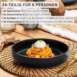 SÄNGER Madeira | 24-dele kombineret spisestel, 6-personers stel af stentøj, 6 middagstallerkener, 6 morgenmadstallerkener, 6 middagstallerkener, 6 pastaskåle, porcelæn og skålesæt, matsort | VÆRDIINDSAMLING