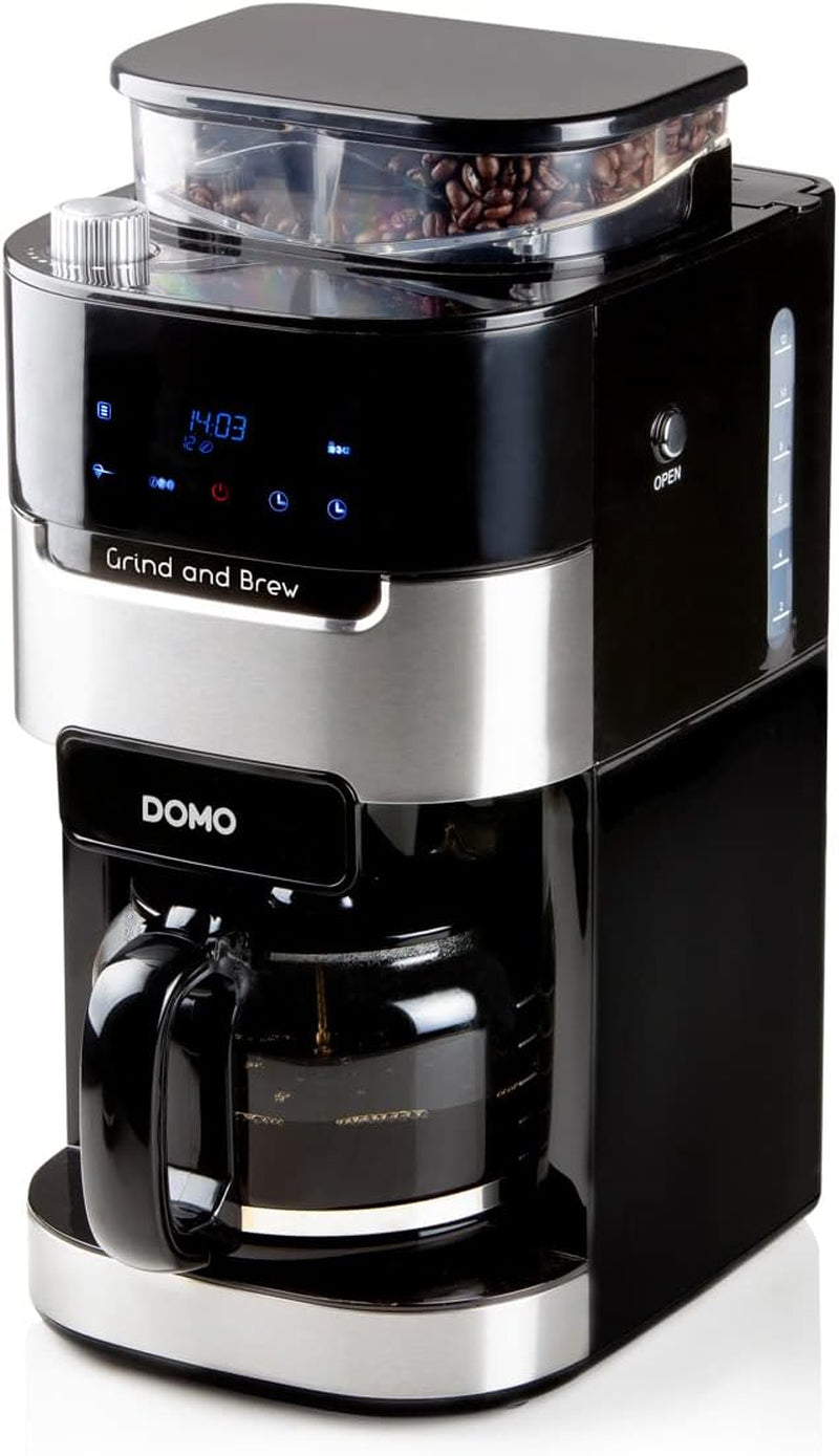DOMO DO721K "Grind and Brew" espressomaskine - Bean-to-Cup funktion - LCD display - Til malet kaffe eller hele bønner - 1,5 L