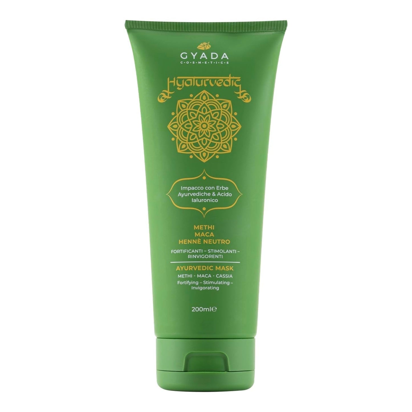 GYADA COSMETICS Hyalurvedisk styrkende ayurvedisk kompres, professionel behandling til fint og svagt hår, anti-frizz med methi, Maca, neutral henna, 200 ml Naty Shop hårmaske Standard titel