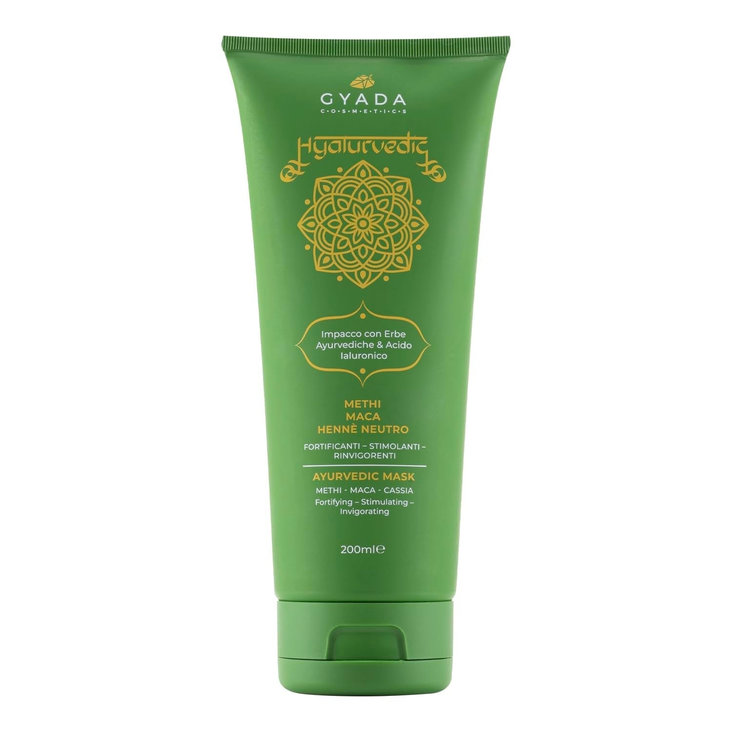 GYADA COSMETICS Hyalurvedisk styrkende ayurvedisk kompres, professionel behandling til fint og svagt hår, anti-frizz med methi, Maca, neutral henna, 200 ml Naty Shop hårmaske Standard titel