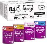 Whiskas vådfoder til voksne 1+ blandet udvalg i gelé, 84 poser, 84x85 g (1 stor pakke) - vådfoder af høj kvalitet til voksne katte