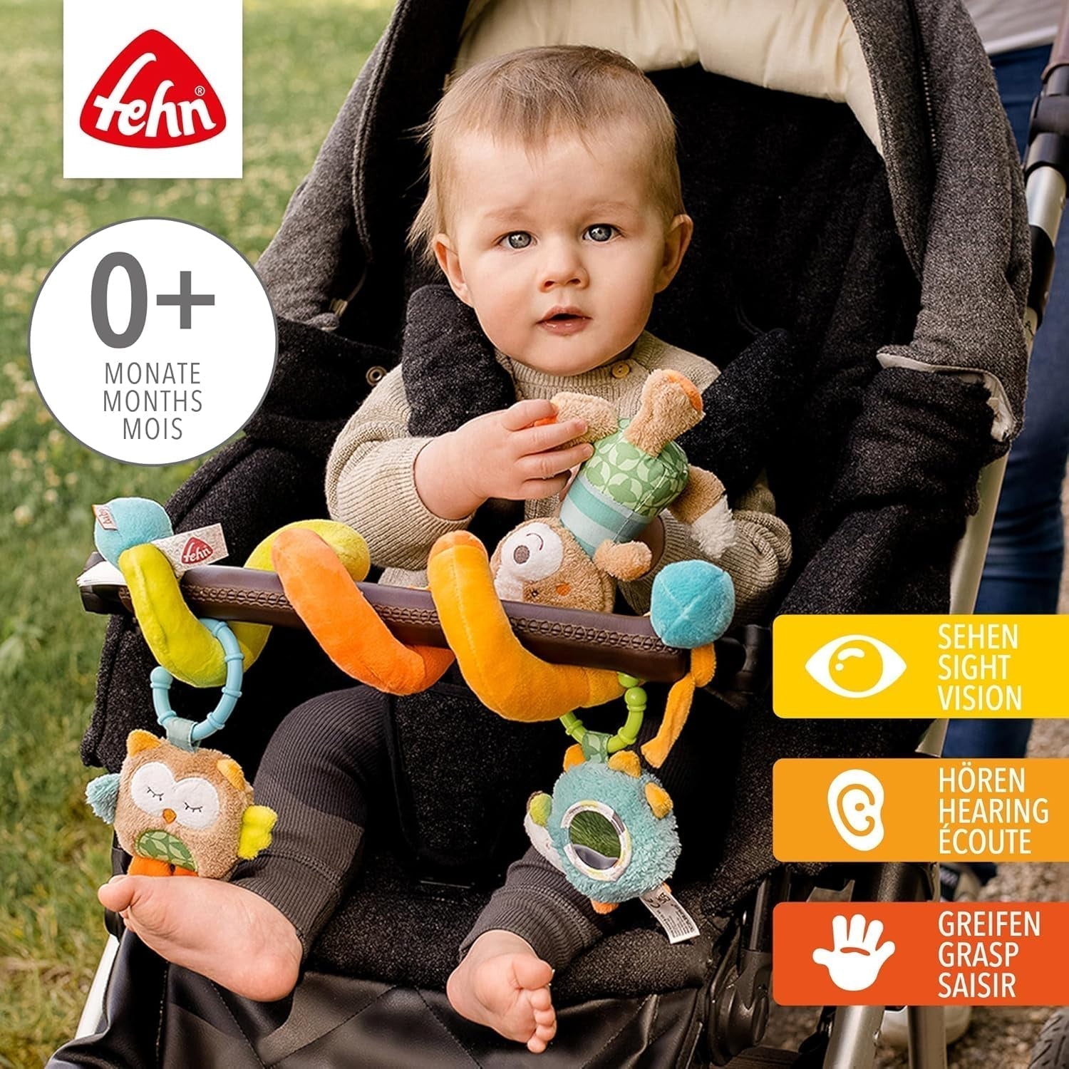 Fehn Activity Spiral Sleeping Forest - rør og hold klapvognslegetøj - babylegetøj til seng, kravlegård, barnevogn og autostol - motorisk aktivitetslegetøj til babyer og småbørn fra 0+ måneder Babylegetøj Naty Shop