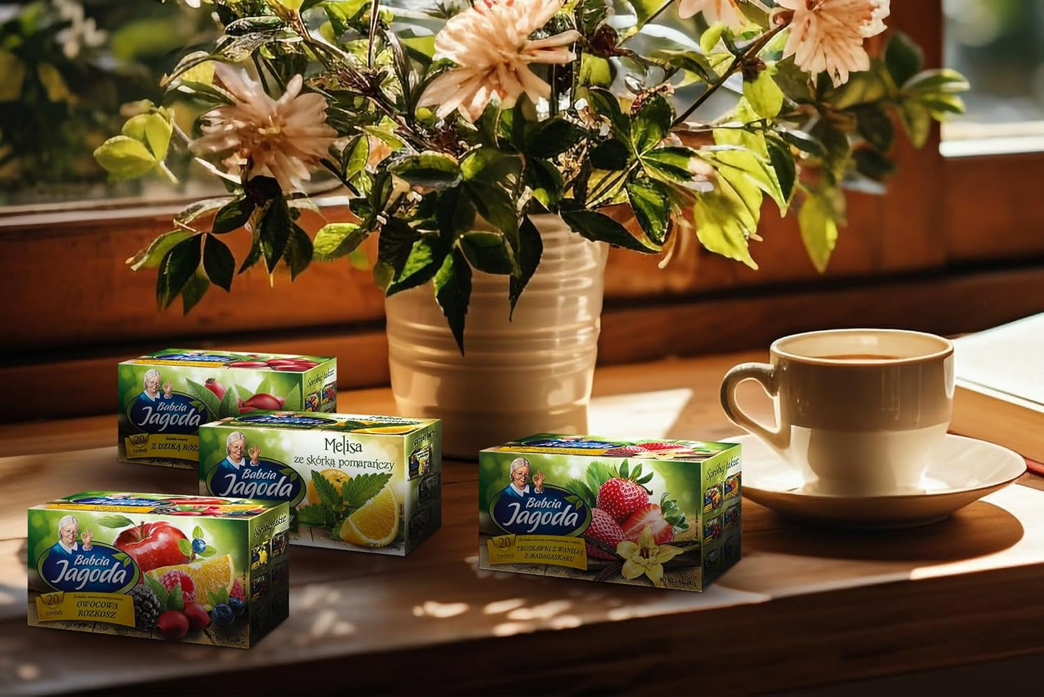Babcia Jagoda - Frugtte "Fruchtige Verführung" - 20 teposer - Med hibiscus, æble, aronia, brombær, hyben, appelsinskal - Intens frugtsmag, koffeinfri, vegansk, naturlig, Cay - 40G