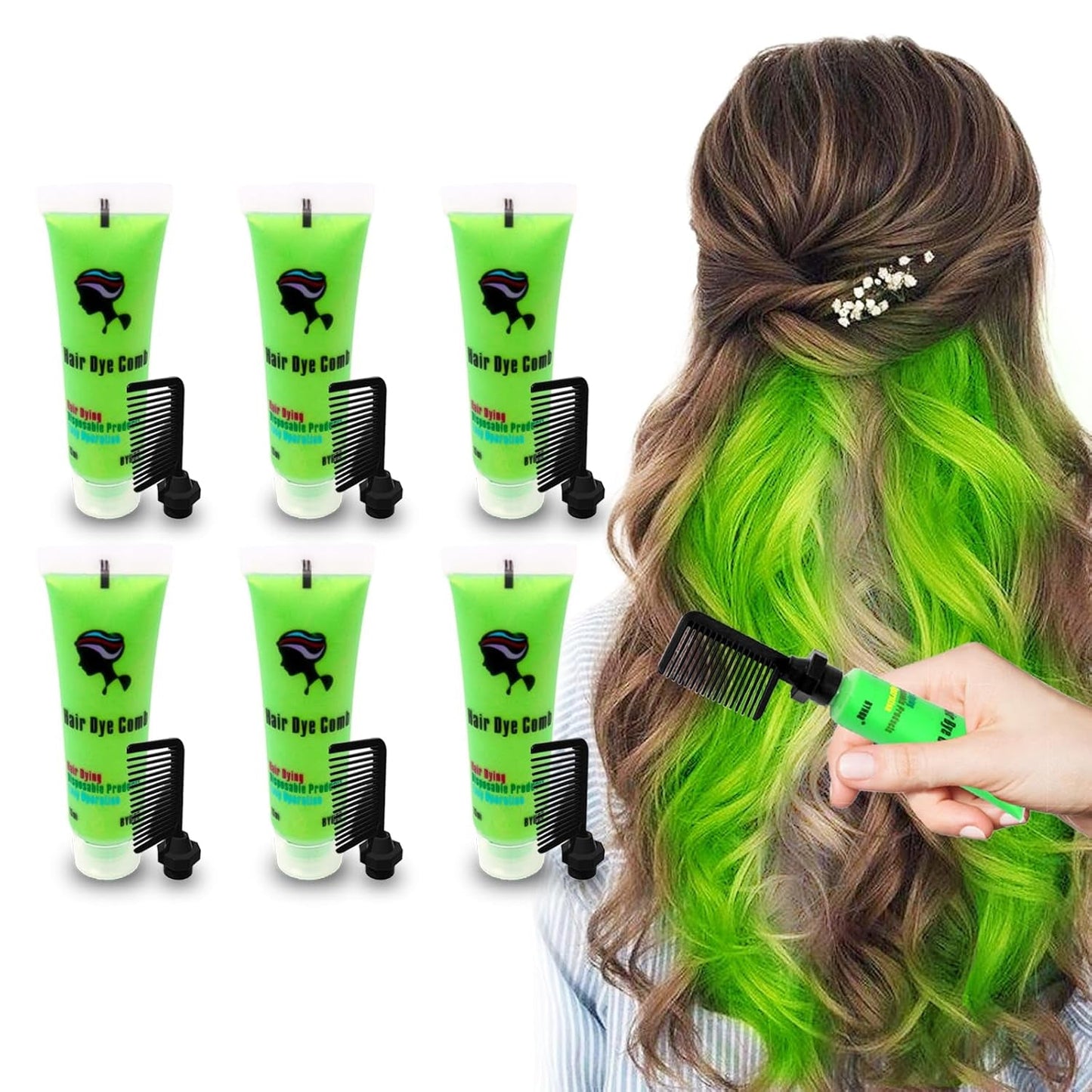 Byhoo 6PCS Midlertidig hårfarve til sort hår, hårkridt, vaskbar hårfarve, gaveidé til piger, fødselsdagsgave til teenagere. Naty Shop 03 hårfarve
