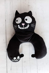 Moses nakkepude. Ed, Katten | 2-i-1 nakke- og hovedpude til rejser | Katterejsepude, 28 cm, Sort