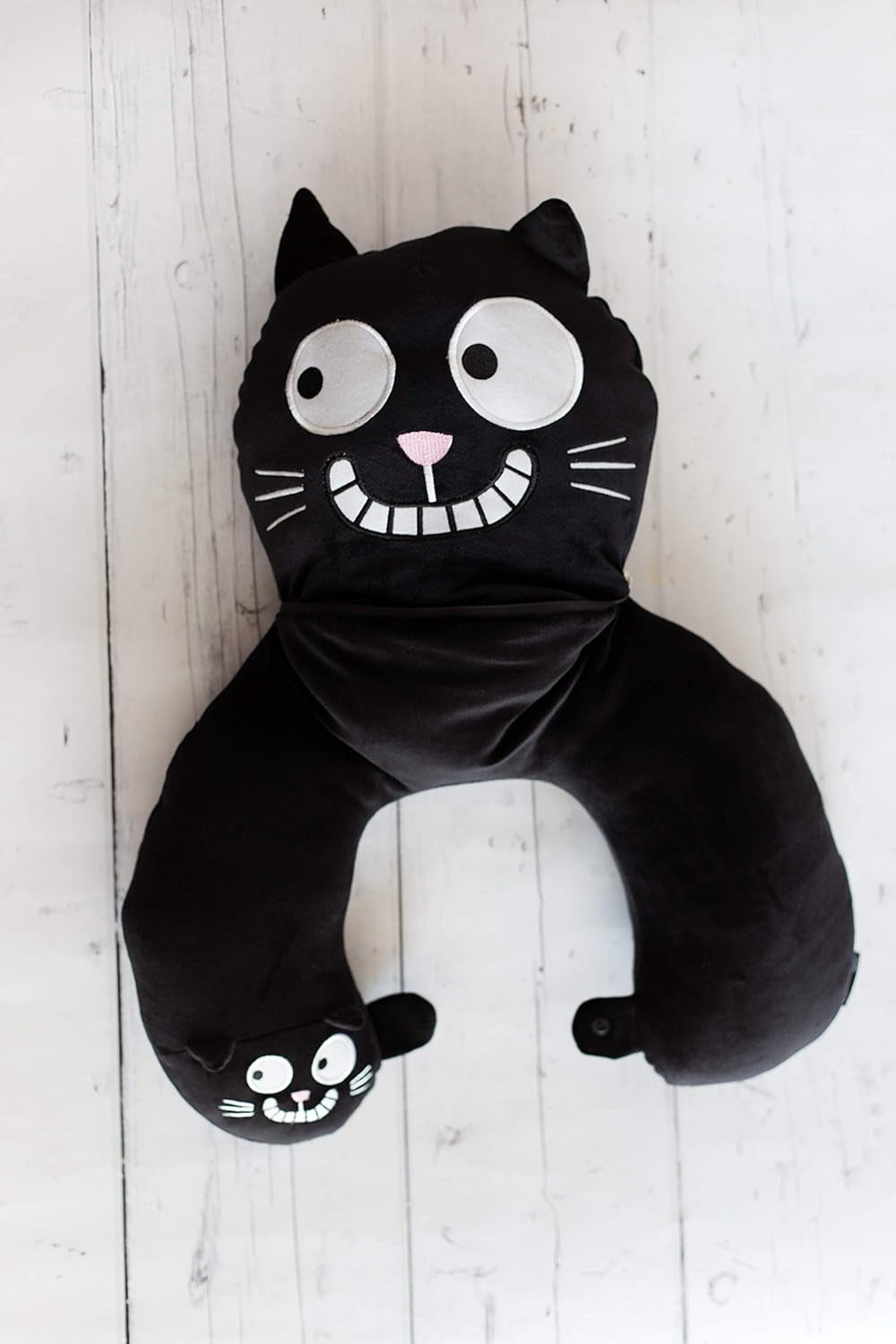 Moses nakkepude. Ed, Katten | 2-i-1 nakke- og hovedpude til rejser | Katterejsepude, 28 cm, Sort