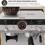 Krups Precision manuel espressomaskine med portafilter og kværn, barista kaffemaskine med intuitivt kontrolpanel, præ-infusionsindstillinger, espressomaskine med dampmundstykke, hurtig opvarmning, XP801T10